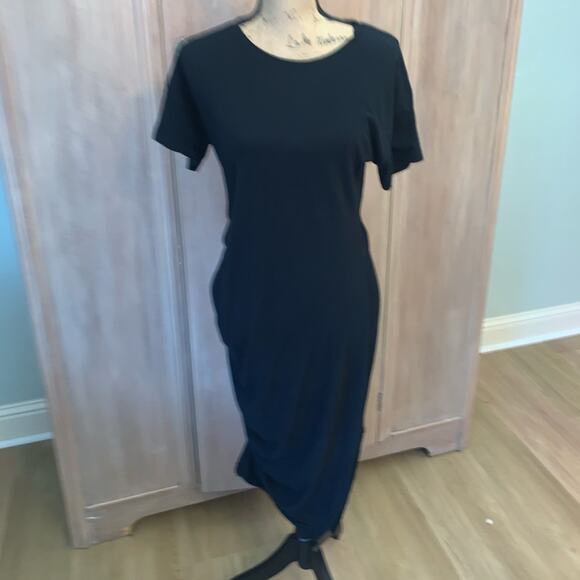 NWT Anthropologie Sundry Side Shirred Jersey Midi Dress black basic midi dress L - Picture 4 of 15